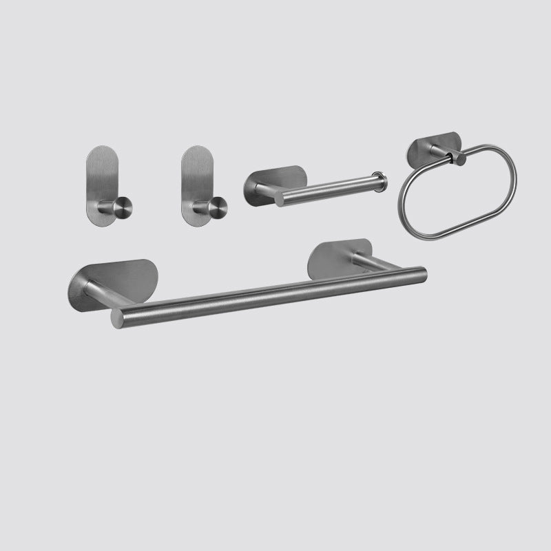 Stainless Steel Bath Hardware Set Modern Simple Bathroom Set Silver 5 Piece Set Clearhalo 'Bathroom Hardware Sets' 'Bathroom Hardware' 'Bathroom Remodel & Bathroom Fixtures' 'bathroom_hardware_sets' 'Home Improvement' 'home_improvement' 'home_improvement_bathroom_hardware_sets' 6404174