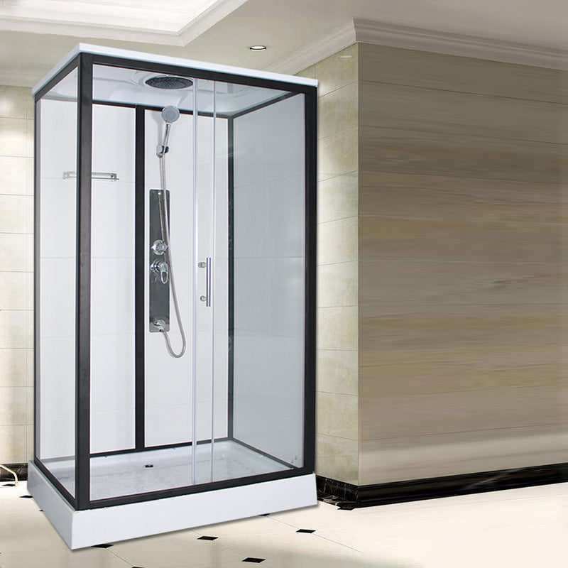 Rectangle Framed Shower Stall Corner Single Sliding Shower Stall Black-White Right Clearhalo 'Bathroom Remodel & Bathroom Fixtures' 'Home Improvement' 'home_improvement' 'home_improvement_shower_stalls_enclosures' 'Shower Stalls & Enclosures' 'shower_stalls_enclosures' 'Showers & Bathtubs' 6407804