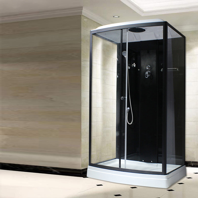 Rectangle Framed Shower Stall Corner Single Sliding Shower Stall Black 47.2"L x 35.4"W x 86.6"H Left Clearhalo 'Bathroom Remodel & Bathroom Fixtures' 'Home Improvement' 'home_improvement' 'home_improvement_shower_stalls_enclosures' 'Shower Stalls & Enclosures' 'shower_stalls_enclosures' 'Showers & Bathtubs' 6407808