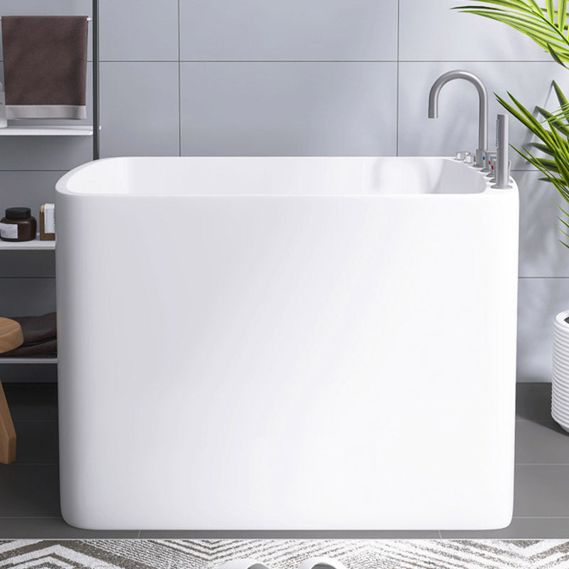 Modern White Acrylic Rectangle Bathtub Freestanding Soaking Bathtub with Drain Bath Tub 43"L x 26"W x 29"H Tub with Silver 5-Piece Set Clearhalo 'Bathroom Remodel & Bathroom Fixtures' 'Bathtubs' 'Home Improvement' 'home_improvement' 'home_improvement_bathtubs' 'Showers & Bathtubs' 6413564