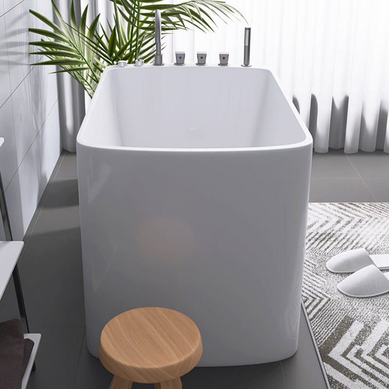 Modern White Acrylic Rectangle Bathtub Freestanding Soaking Bathtub with Drain Bath Tub 47"L x 26"W x 29"H Tub with Silver 5-Piece Set Clearhalo 'Bathroom Remodel & Bathroom Fixtures' 'Bathtubs' 'Home Improvement' 'home_improvement' 'home_improvement_bathtubs' 'Showers & Bathtubs' 6413565