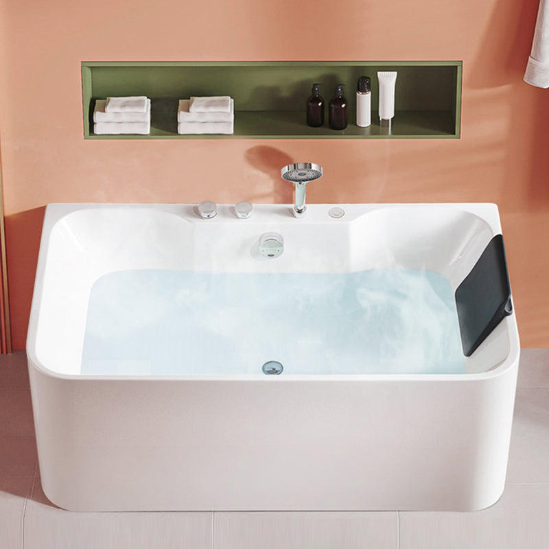 Modern White Rectangle Bathtub Acrylic Back to Wall with Drain Bath Tub 67"L x 31"W x 24"H Tub with Silver 5-Piece Set Clearhalo 'Bathroom Remodel & Bathroom Fixtures' 'Bathtubs' 'Home Improvement' 'home_improvement' 'home_improvement_bathtubs' 'Showers & Bathtubs' 6413586