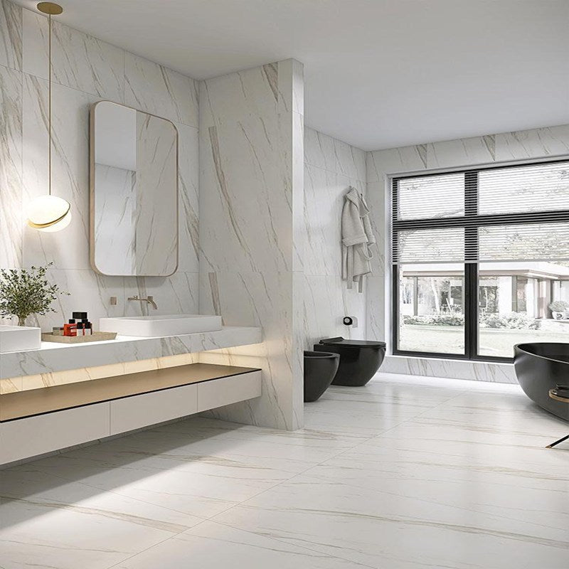 Porcelain Floor Tile Matte White Marble Look Floor and Wall Tile Clearhalo 'Floor Tiles & Wall Tiles' 'floor_tiles_wall_tiles' 'Flooring 'Home Improvement' 'home_improvement' 'home_improvement_floor_tiles_wall_tiles' Walls and Ceiling' 6416305