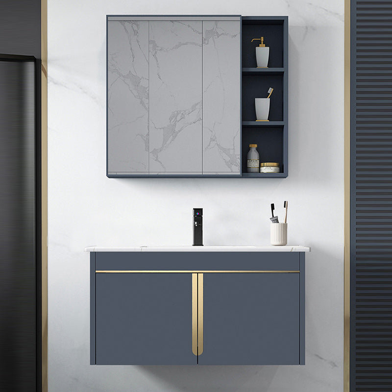 Modern Wall-Mounted Bathroom Sink Vanity Stainless Steel Vanity with Soft Close Door Clearhalo 'Bathroom Remodel & Bathroom Fixtures' 'Bathroom Vanities' 'bathroom_vanities' 'Home Improvement' 'home_improvement' 'home_improvement_bathroom_vanities' 6416627