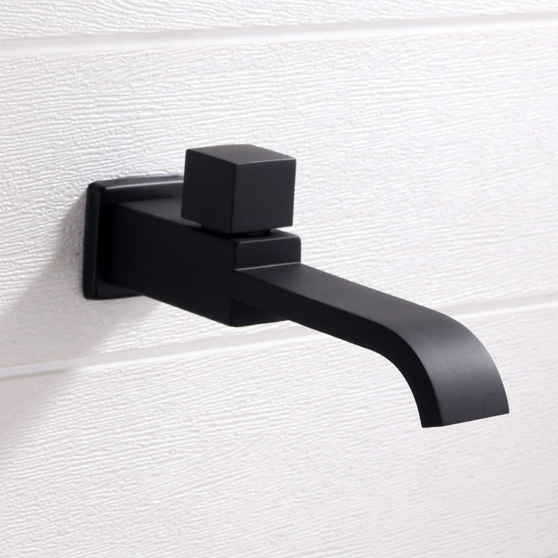 Contemporary Wall Mounted Bathroom Faucet Knob Handle Solid Brass Square Faucet Black Clearhalo 'Bathroom Remodel & Bathroom Fixtures' 'Bathroom Sink Faucets' 'Bathroom Sinks & Faucet Components' 'bathroom_sink_faucets' 'Home Improvement' 'home_improvement' 'home_improvement_bathroom_sink_faucets' 6416936