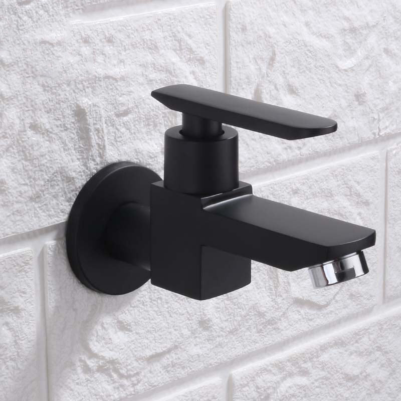 Contemporary Wall Mounted Bathroom Faucet Lever Handles Solid Brass Faucet Black Clearhalo 'Bathroom Remodel & Bathroom Fixtures' 'Bathroom Sink Faucets' 'Bathroom Sinks & Faucet Components' 'bathroom_sink_faucets' 'Home Improvement' 'home_improvement' 'home_improvement_bathroom_sink_faucets' 6416980