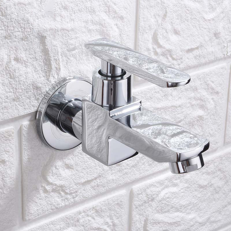 Contemporary Wall Mounted Bathroom Faucet Lever Handles Solid Brass Faucet Chrome Clearhalo 'Bathroom Remodel & Bathroom Fixtures' 'Bathroom Sink Faucets' 'Bathroom Sinks & Faucet Components' 'bathroom_sink_faucets' 'Home Improvement' 'home_improvement' 'home_improvement_bathroom_sink_faucets' 6416984