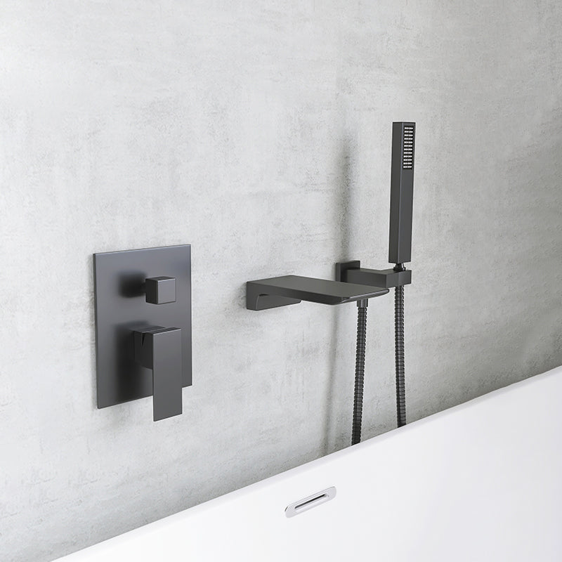 Modern Wall Mounted Metal Tub Filler Single Handle Bathroom Faucet Gun Grey Waterfall Faucet Included Clearhalo 'Bathroom Remodel & Bathroom Fixtures' 'Bathtub Faucets' 'bathtub_faucets' 'Home Improvement' 'home_improvement' 'home_improvement_bathtub_faucets' 6417682