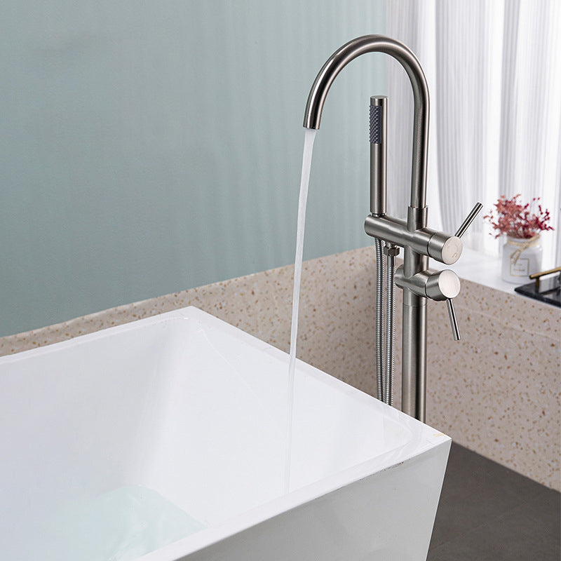 Modern Floor Mounted Metal Freestanding Tub Filler Freestanding High Arc Tub Filler Trim Clearhalo 'Bathroom Remodel & Bathroom Fixtures' 'Bathtub Faucets' 'bathtub_faucets' 'Home Improvement' 'home_improvement' 'home_improvement_bathtub_faucets' 6417697