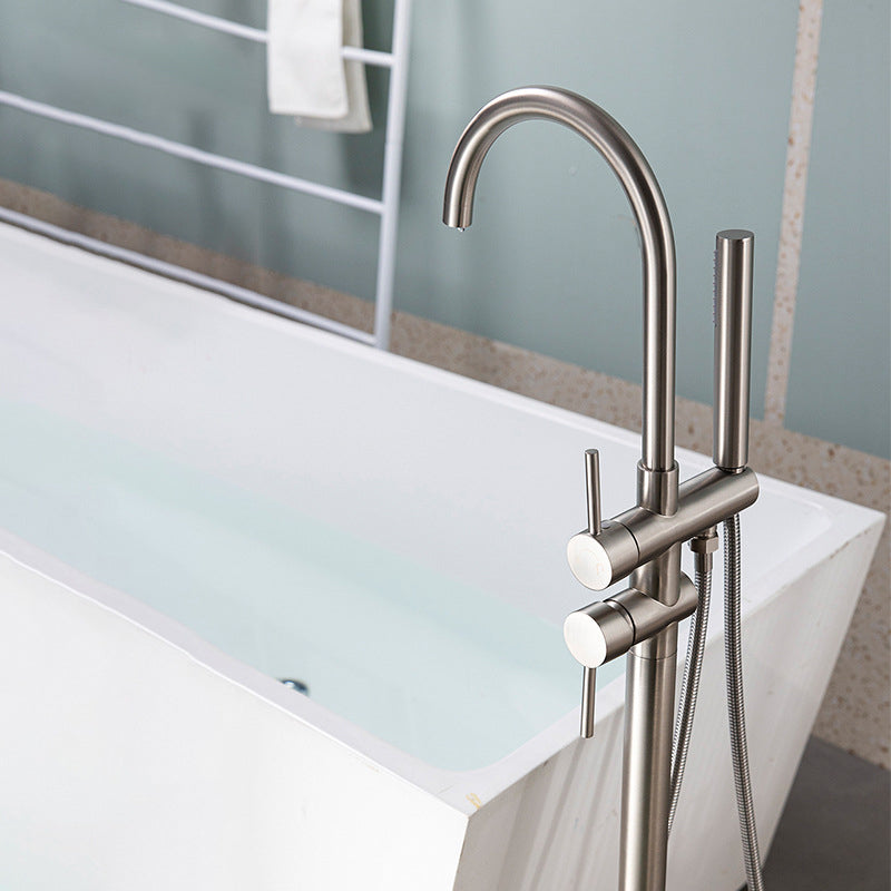 Modern Floor Mounted Metal Freestanding Tub Filler Freestanding High Arc Tub Filler Trim Clearhalo 'Bathroom Remodel & Bathroom Fixtures' 'Bathtub Faucets' 'bathtub_faucets' 'Home Improvement' 'home_improvement' 'home_improvement_bathtub_faucets' 6417698