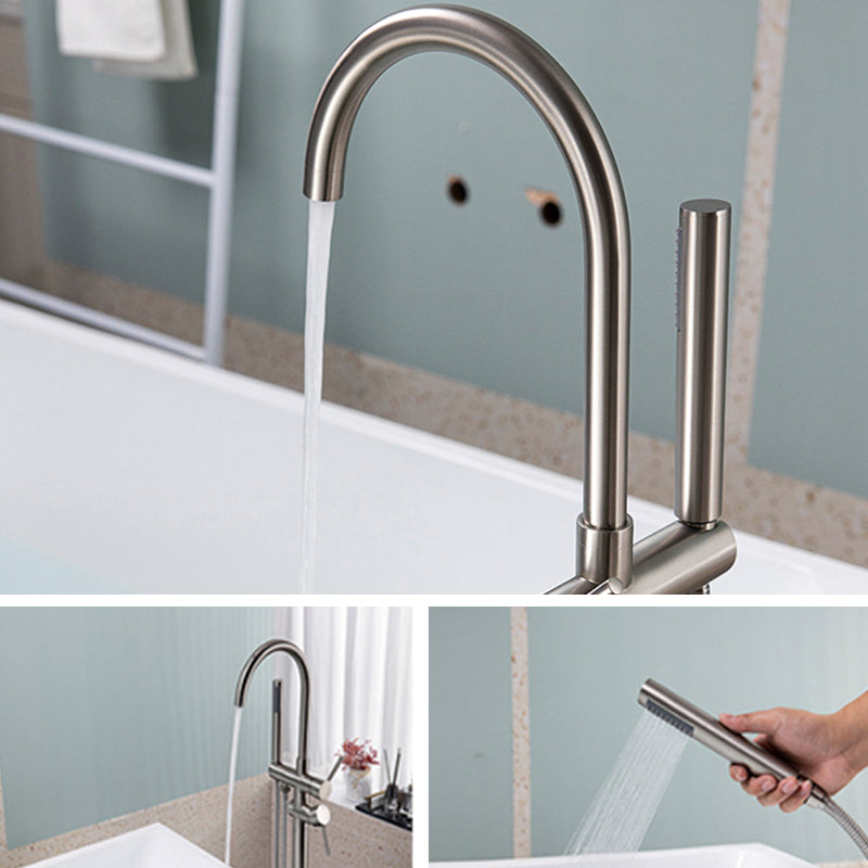 Modern Floor Mounted Metal Freestanding Tub Filler Freestanding High Arc Tub Filler Trim Clearhalo 'Bathroom Remodel & Bathroom Fixtures' 'Bathtub Faucets' 'bathtub_faucets' 'Home Improvement' 'home_improvement' 'home_improvement_bathtub_faucets' 6417704