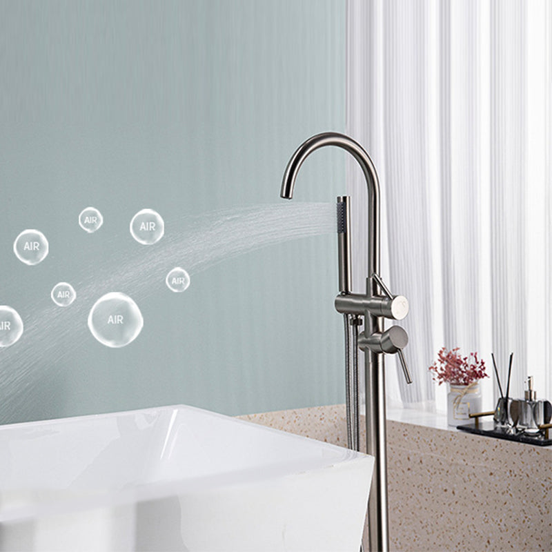 Modern Floor Mounted Metal Freestanding Tub Filler Freestanding High Arc Tub Filler Trim Clearhalo 'Bathroom Remodel & Bathroom Fixtures' 'Bathtub Faucets' 'bathtub_faucets' 'Home Improvement' 'home_improvement' 'home_improvement_bathtub_faucets' 6417705