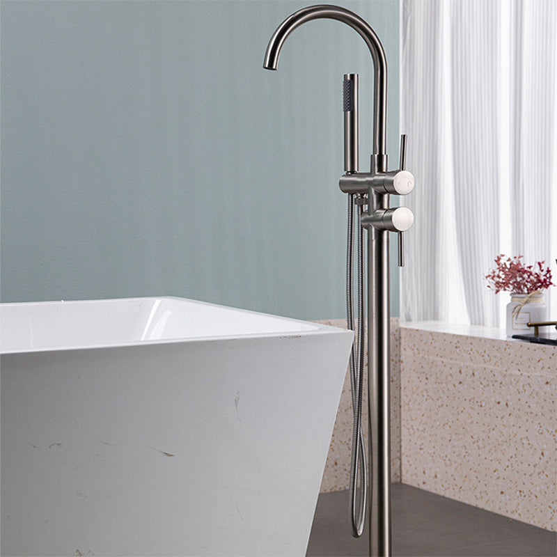 Modern Floor Mounted Metal Freestanding Tub Filler Freestanding High Arc Tub Filler Trim Clearhalo 'Bathroom Remodel & Bathroom Fixtures' 'Bathtub Faucets' 'bathtub_faucets' 'Home Improvement' 'home_improvement' 'home_improvement_bathtub_faucets' 6417707