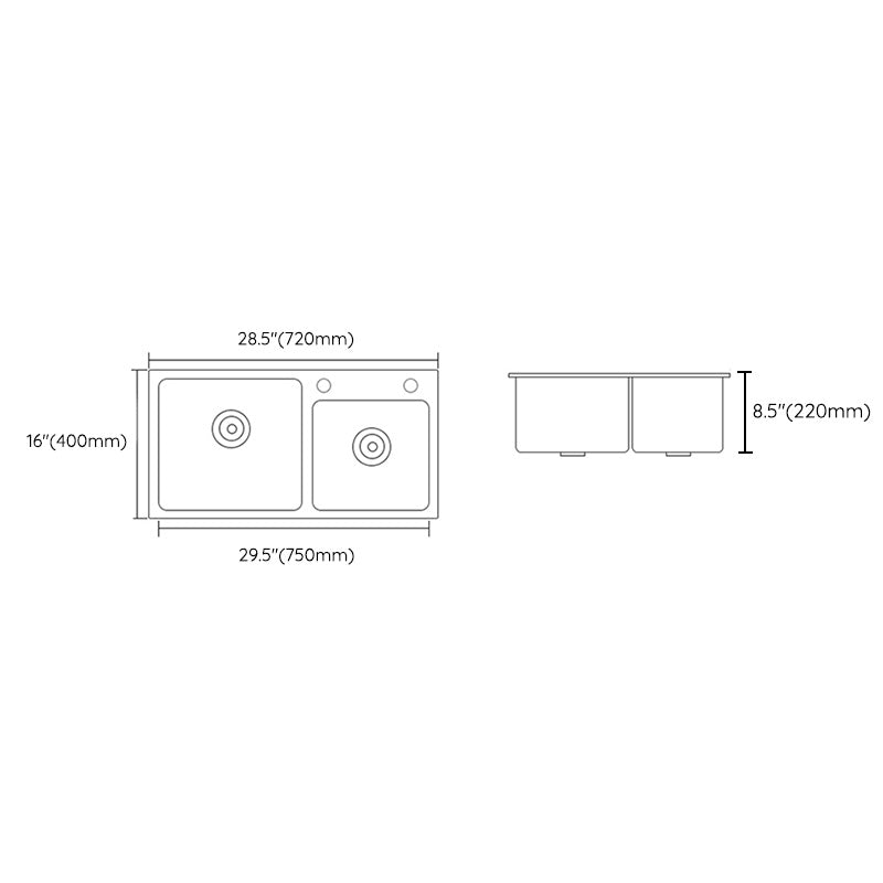 Modern Style Kitchen Sink Stainless Steel Dirt Resistant 2 Holes Drop-In Kitchen Sink Clearhalo 'Home Improvement' 'home_improvement' 'home_improvement_kitchen_sinks' 'Kitchen Remodel & Kitchen Fixtures' 'Kitchen Sinks & Faucet Components' 'Kitchen Sinks' 'kitchen_sinks' 6417995