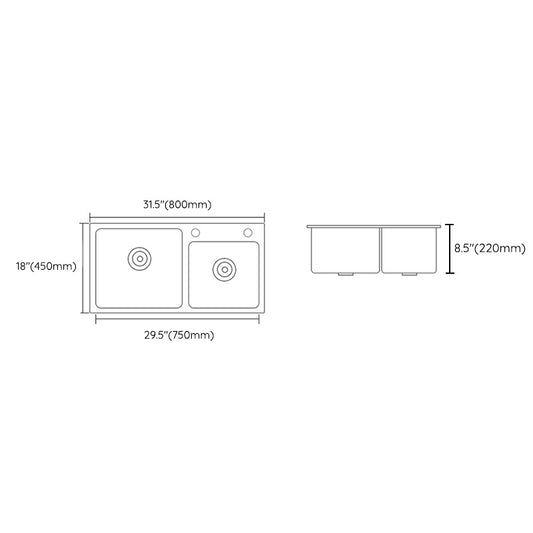 Modern Style Kitchen Sink Stainless Steel Dirt Resistant 2 Holes Drop-In Kitchen Sink Clearhalo 'Home Improvement' 'home_improvement' 'home_improvement_kitchen_sinks' 'Kitchen Remodel & Kitchen Fixtures' 'Kitchen Sinks & Faucet Components' 'Kitchen Sinks' 'kitchen_sinks' 6417998
