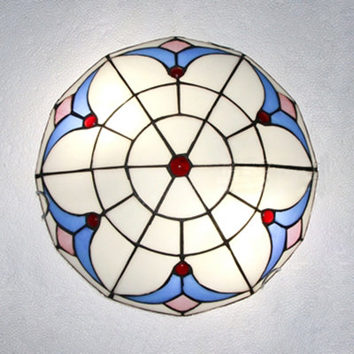 Magnolia Flush Ceiling Light Traditional Loft Stained Glass Flush Mount Light in Blue and White for Living Room Blue-White Clearhalo 'Ceiling Lights' 'Close To Ceiling Lights' 'Close to ceiling' 'Flush mount' Lighting' 64187