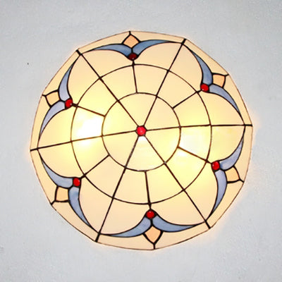 Magnolia Flush Ceiling Light Traditional Loft Stained Glass Flush Mount Light in Blue and White for Living Room Clearhalo 'Ceiling Lights' 'Close To Ceiling Lights' 'Close to ceiling' 'Flush mount' Lighting' 64188