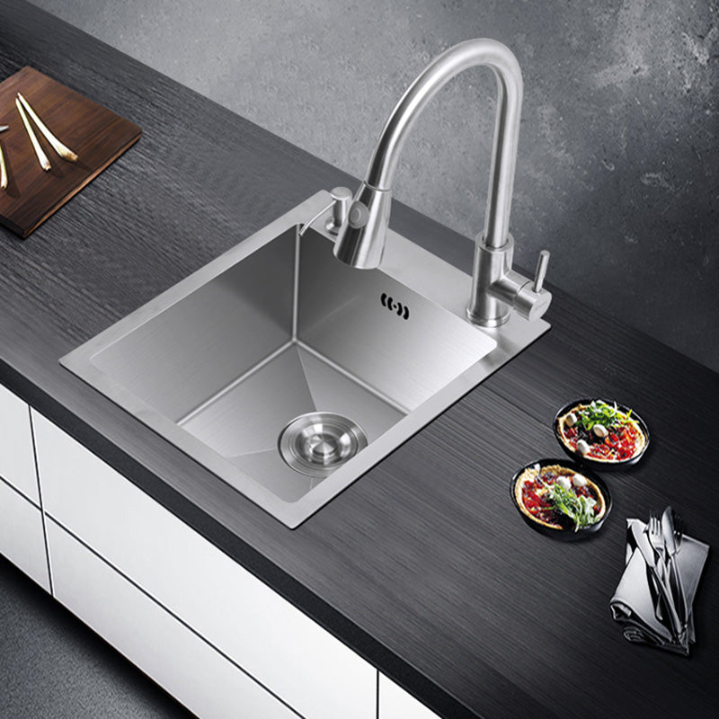 Modern Style Kitchen Sink Stainless Steel Dirt Resistant 1 Holes Drop-In Kitchen Sink Clearhalo 'Home Improvement' 'home_improvement' 'home_improvement_kitchen_sinks' 'Kitchen Remodel & Kitchen Fixtures' 'Kitchen Sinks & Faucet Components' 'Kitchen Sinks' 'kitchen_sinks' 6423369