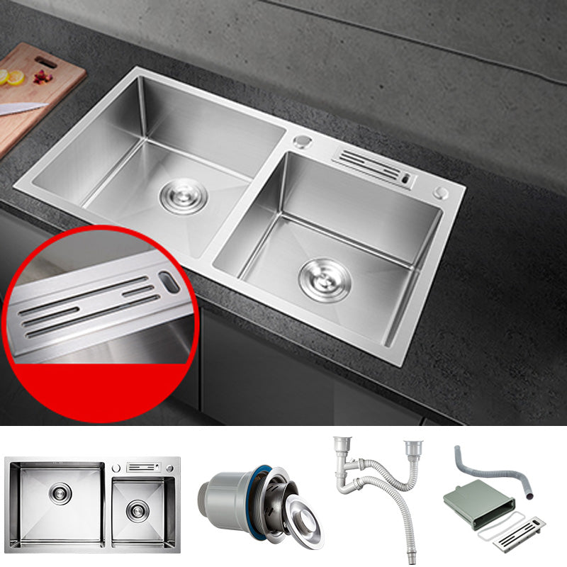 Contemporary Style Kitchen Sink Stainless Steel Double Basin Drop-In Kitchen Sink Sink Only None Clearhalo 'Home Improvement' 'home_improvement' 'home_improvement_kitchen_sinks' 'Kitchen Remodel & Kitchen Fixtures' 'Kitchen Sinks & Faucet Components' 'Kitchen Sinks' 'kitchen_sinks' 6423422