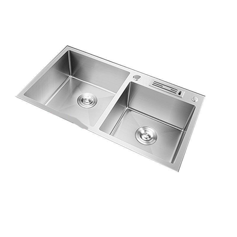 Contemporary Style Kitchen Sink Stainless Steel Double Basin Drop-In Kitchen Sink Clearhalo 'Home Improvement' 'home_improvement' 'home_improvement_kitchen_sinks' 'Kitchen Remodel & Kitchen Fixtures' 'Kitchen Sinks & Faucet Components' 'Kitchen Sinks' 'kitchen_sinks' 6423426