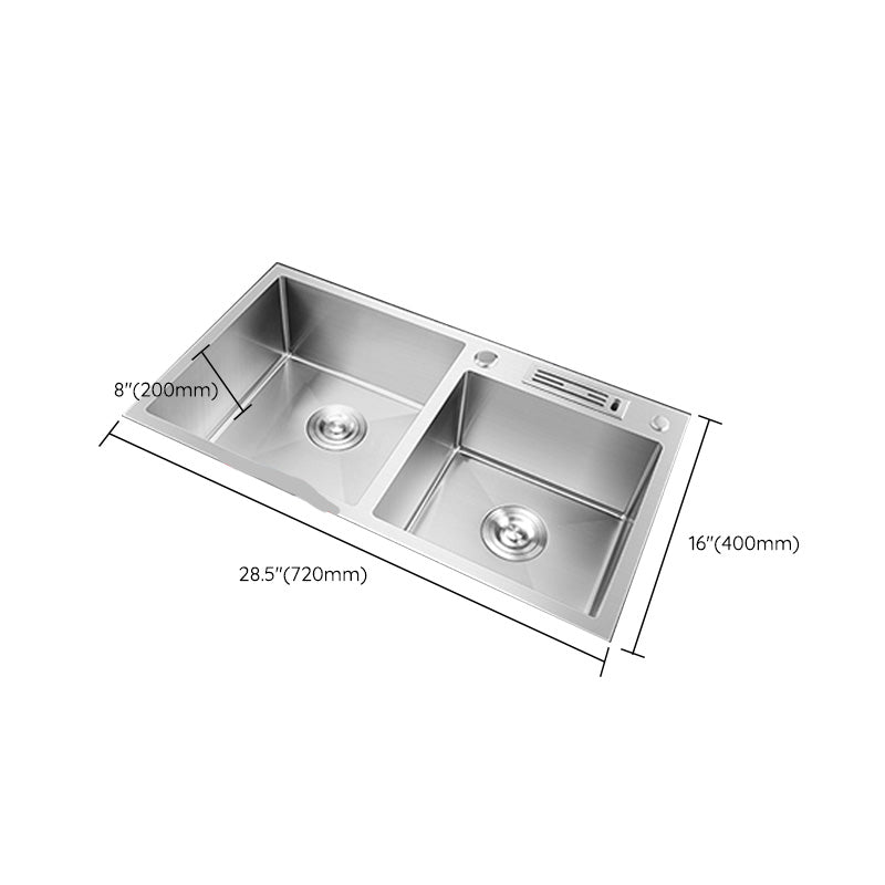 Contemporary Style Kitchen Sink Stainless Steel Double Basin Drop-In Kitchen Sink Clearhalo 'Home Improvement' 'home_improvement' 'home_improvement_kitchen_sinks' 'Kitchen Remodel & Kitchen Fixtures' 'Kitchen Sinks & Faucet Components' 'Kitchen Sinks' 'kitchen_sinks' 6423437