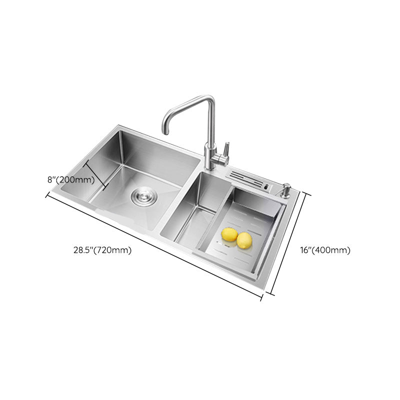 Contemporary Style Kitchen Sink Stainless Steel Double Basin Drop-In Kitchen Sink Clearhalo 'Home Improvement' 'home_improvement' 'home_improvement_kitchen_sinks' 'Kitchen Remodel & Kitchen Fixtures' 'Kitchen Sinks & Faucet Components' 'Kitchen Sinks' 'kitchen_sinks' 6423438