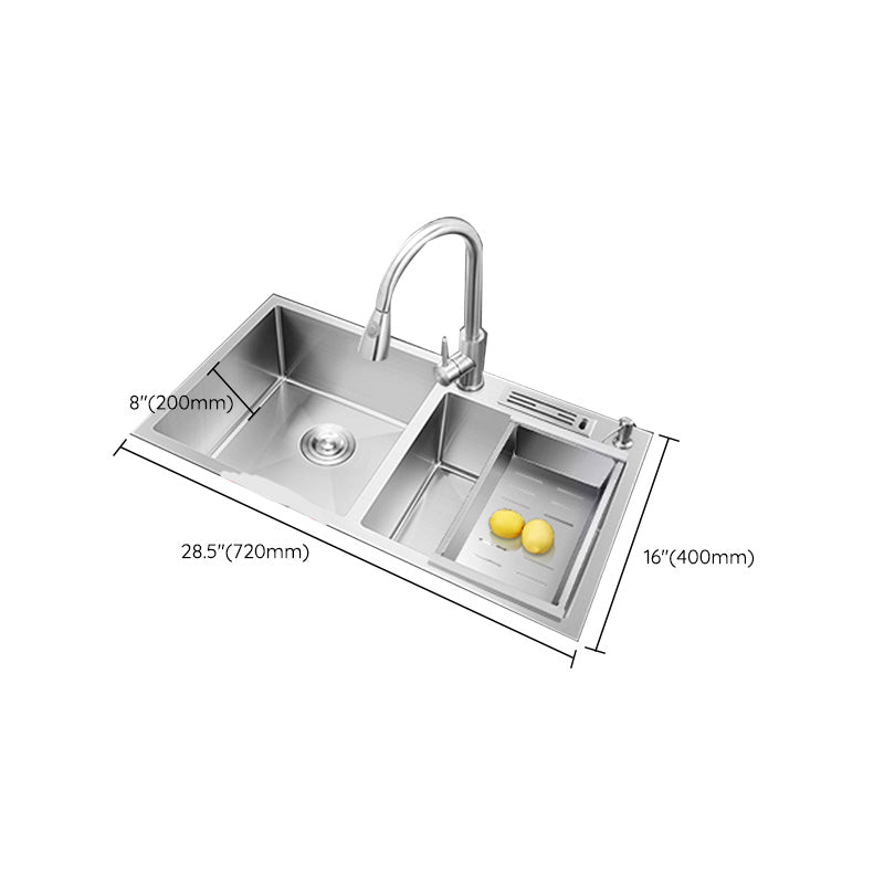 Contemporary Style Kitchen Sink Stainless Steel Double Basin Drop-In Kitchen Sink Clearhalo 'Home Improvement' 'home_improvement' 'home_improvement_kitchen_sinks' 'Kitchen Remodel & Kitchen Fixtures' 'Kitchen Sinks & Faucet Components' 'Kitchen Sinks' 'kitchen_sinks' 6423439