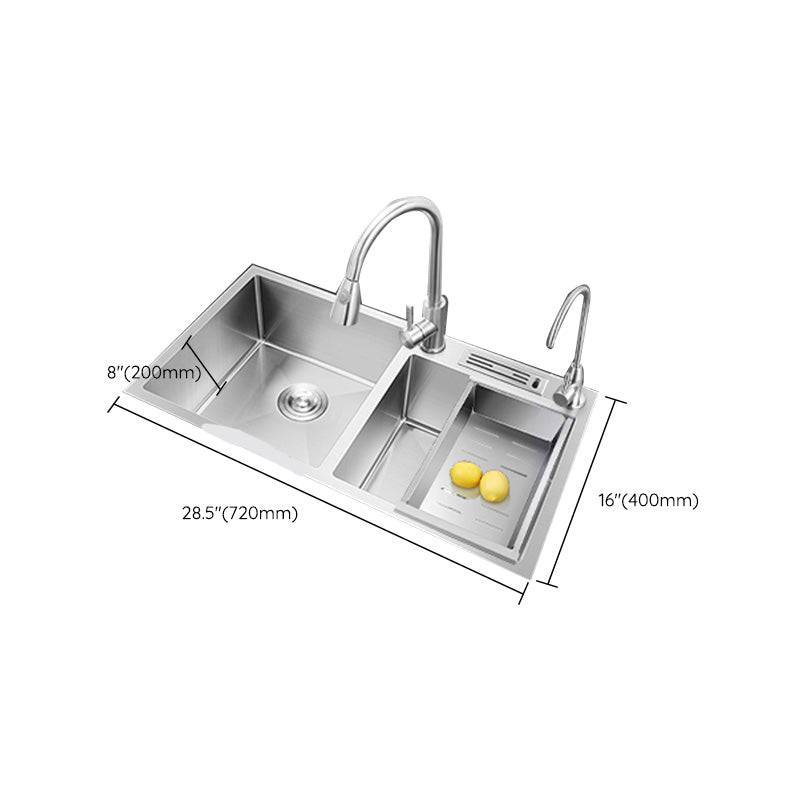 Contemporary Style Kitchen Sink Stainless Steel Double Basin Drop-In Kitchen Sink Clearhalo 'Home Improvement' 'home_improvement' 'home_improvement_kitchen_sinks' 'Kitchen Remodel & Kitchen Fixtures' 'Kitchen Sinks & Faucet Components' 'Kitchen Sinks' 'kitchen_sinks' 6423440