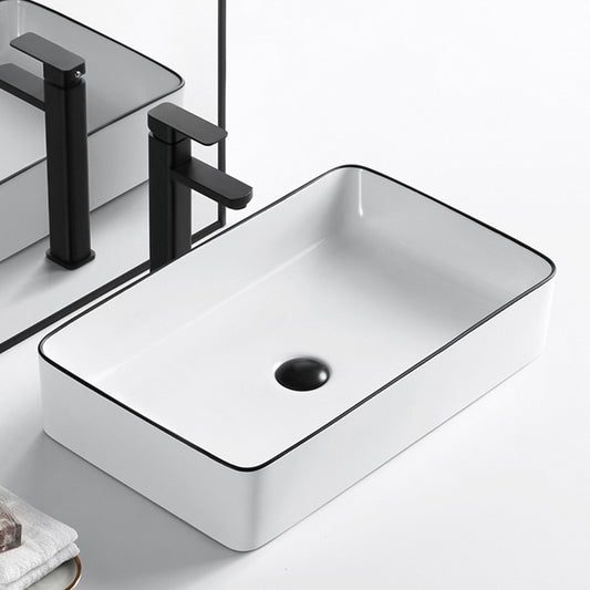 Modern Vessel Bathroom Sink Rectangular Porcelain Drain Assembly and Faucet Wash Stand Clearhalo 'Bathroom Remodel & Bathroom Fixtures' 'Bathroom Sinks & Faucet Components' 'Bathroom Sinks' 'bathroom_sink' 'Home Improvement' 'home_improvement' 'home_improvement_bathroom_sink' 6423536