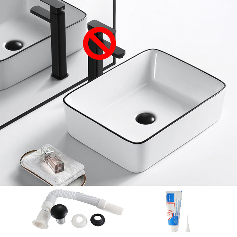Modern Vessel Bathroom Sink Rectangular Porcelain Drain Assembly and Faucet Wash Stand 16.1"L x 11.8"W x 5.1"H Sink Clearhalo 'Bathroom Remodel & Bathroom Fixtures' 'Bathroom Sinks & Faucet Components' 'Bathroom Sinks' 'bathroom_sink' 'Home Improvement' 'home_improvement' 'home_improvement_bathroom_sink' 6423542