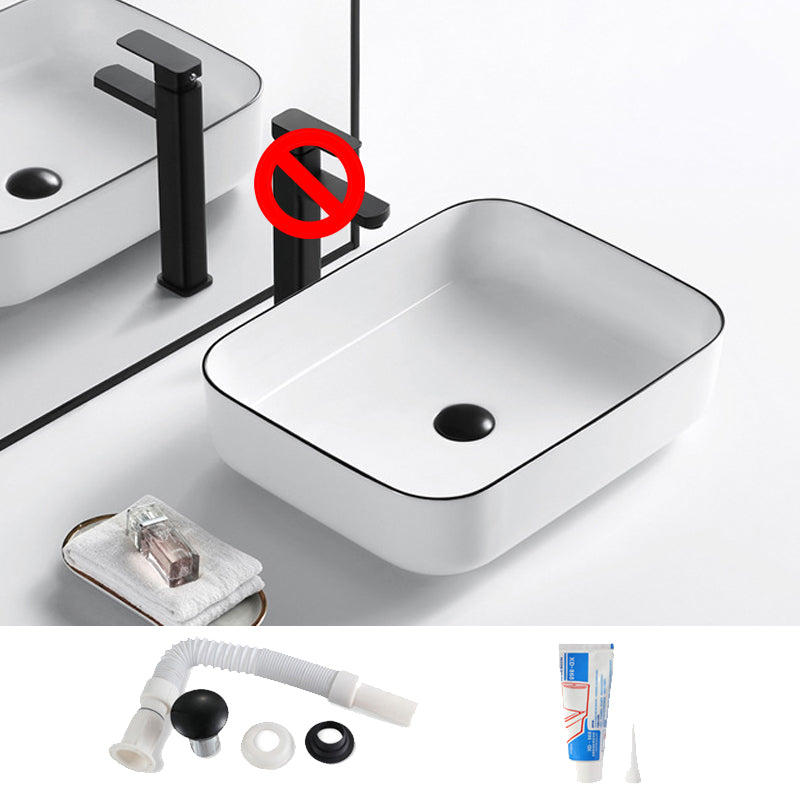 Modern Vessel Bathroom Sink Rectangular Porcelain Drain Assembly and Faucet Wash Stand 15.2"L x 15.2"W x 5.5"H Sink Clearhalo 'Bathroom Remodel & Bathroom Fixtures' 'Bathroom Sinks & Faucet Components' 'Bathroom Sinks' 'bathroom_sink' 'Home Improvement' 'home_improvement' 'home_improvement_bathroom_sink' 6423544