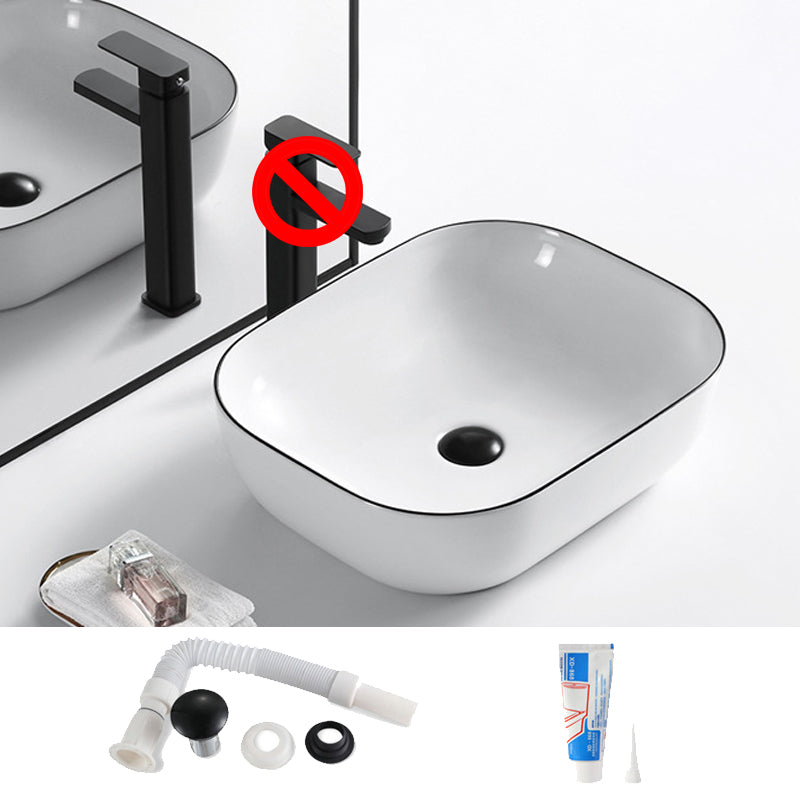 Modern Vessel Bathroom Sink Rectangular Porcelain Drain Assembly and Faucet Wash Stand 18.1"L x 12.6"W x 5.3"H Sink Clearhalo 'Bathroom Remodel & Bathroom Fixtures' 'Bathroom Sinks & Faucet Components' 'Bathroom Sinks' 'bathroom_sink' 'Home Improvement' 'home_improvement' 'home_improvement_bathroom_sink' 6423554