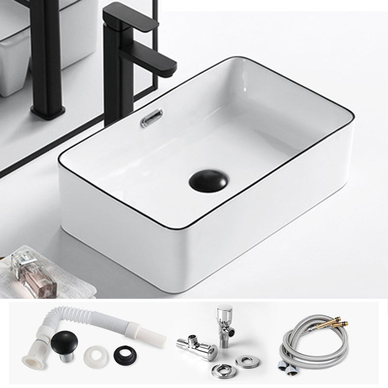 Modern Vessel Bathroom Sink Rectangular Porcelain Drain Assembly and Faucet Wash Stand 19"L x 12"W x 6"H Sink with Faucet Clearhalo 'Bathroom Remodel & Bathroom Fixtures' 'Bathroom Sinks & Faucet Components' 'Bathroom Sinks' 'bathroom_sink' 'Home Improvement' 'home_improvement' 'home_improvement_bathroom_sink' 6423558