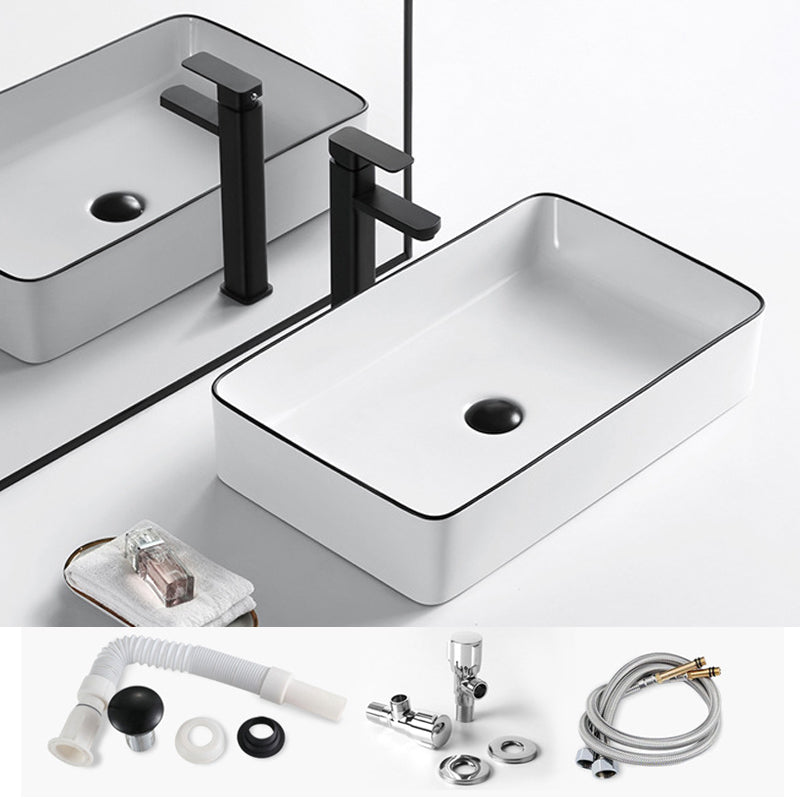 Modern Vessel Bathroom Sink Rectangular Porcelain Drain Assembly and Faucet Wash Stand 21"L x 15"W x 6"H Sink with Faucet Clearhalo 'Bathroom Remodel & Bathroom Fixtures' 'Bathroom Sinks & Faucet Components' 'Bathroom Sinks' 'bathroom_sink' 'Home Improvement' 'home_improvement' 'home_improvement_bathroom_sink' 6423563