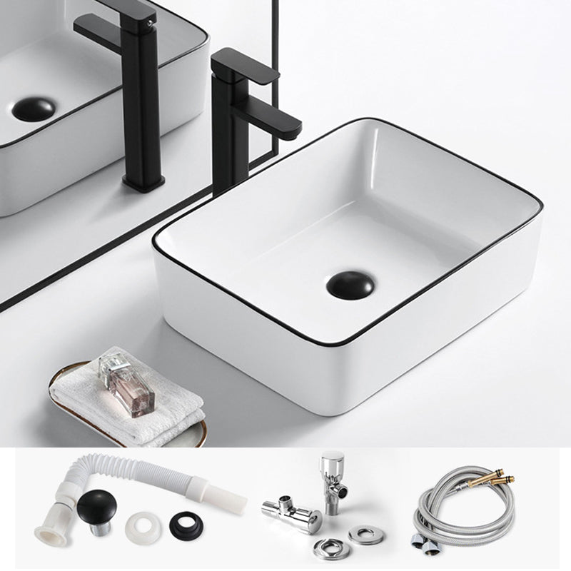 Modern Vessel Bathroom Sink Rectangular Porcelain Drain Assembly and Faucet Wash Stand 16.1"L x 11.8"W x 5.1"H Sink with Faucet Clearhalo 'Bathroom Remodel & Bathroom Fixtures' 'Bathroom Sinks & Faucet Components' 'Bathroom Sinks' 'bathroom_sink' 'Home Improvement' 'home_improvement' 'home_improvement_bathroom_sink' 6423565