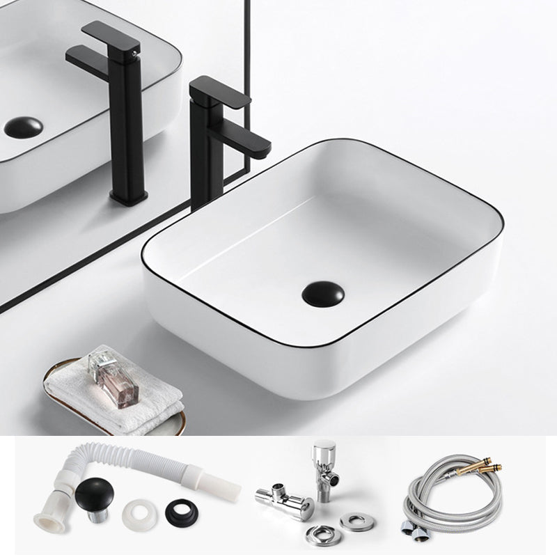 Modern Vessel Bathroom Sink Rectangular Porcelain Drain Assembly and Faucet Wash Stand 15.2"L x 15.2"W x 5.5"H Sink with Faucet Clearhalo 'Bathroom Remodel & Bathroom Fixtures' 'Bathroom Sinks & Faucet Components' 'Bathroom Sinks' 'bathroom_sink' 'Home Improvement' 'home_improvement' 'home_improvement_bathroom_sink' 6423566