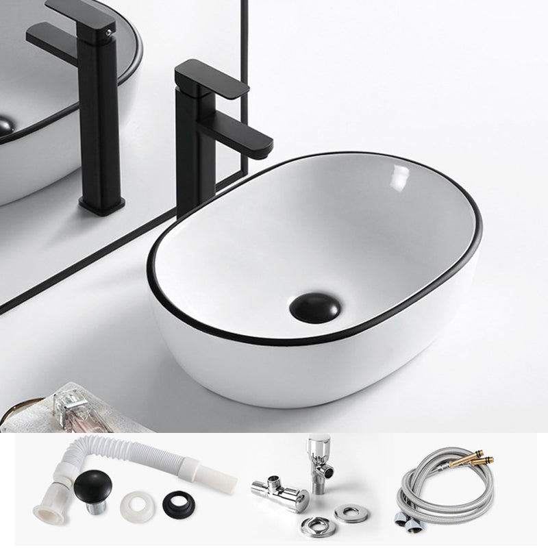 Modern Vessel Bathroom Sink Rectangular Porcelain Drain Assembly and Faucet Wash Stand 18.7"L x 13.4"W x 5.9"H Sink with Faucet Clearhalo 'Bathroom Remodel & Bathroom Fixtures' 'Bathroom Sinks & Faucet Components' 'Bathroom Sinks' 'bathroom_sink' 'Home Improvement' 'home_improvement' 'home_improvement_bathroom_sink' 6423568