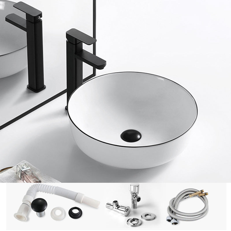 Modern Vessel Bathroom Sink Rectangular Porcelain Drain Assembly and Faucet Wash Stand 16.3"L x 16.3"W x 5.1"H Sink with Faucet Clearhalo 'Bathroom Remodel & Bathroom Fixtures' 'Bathroom Sinks & Faucet Components' 'Bathroom Sinks' 'bathroom_sink' 'Home Improvement' 'home_improvement' 'home_improvement_bathroom_sink' 6423569