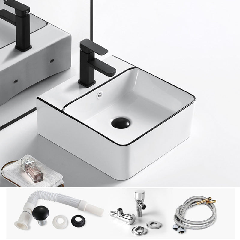 Modern Vessel Bathroom Sink Rectangular Porcelain Drain Assembly and Faucet Wash Stand 18.3"L x 16.7"W x 6.1"H Sink with Faucet Clearhalo 'Bathroom Remodel & Bathroom Fixtures' 'Bathroom Sinks & Faucet Components' 'Bathroom Sinks' 'bathroom_sink' 'Home Improvement' 'home_improvement' 'home_improvement_bathroom_sink' 6423570