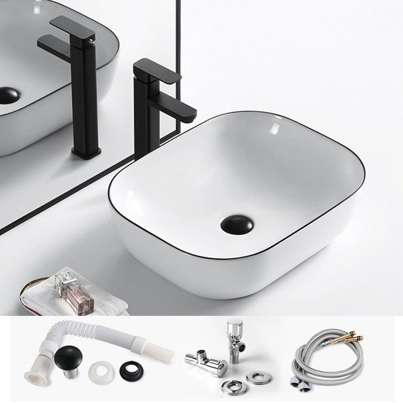 Modern Vessel Bathroom Sink Rectangular Porcelain Drain Assembly and Faucet Wash Stand 18.1"L x 12.6"W x 5.3"H Sink with Faucet Clearhalo 'Bathroom Remodel & Bathroom Fixtures' 'Bathroom Sinks & Faucet Components' 'Bathroom Sinks' 'bathroom_sink' 'Home Improvement' 'home_improvement' 'home_improvement_bathroom_sink' 6423571