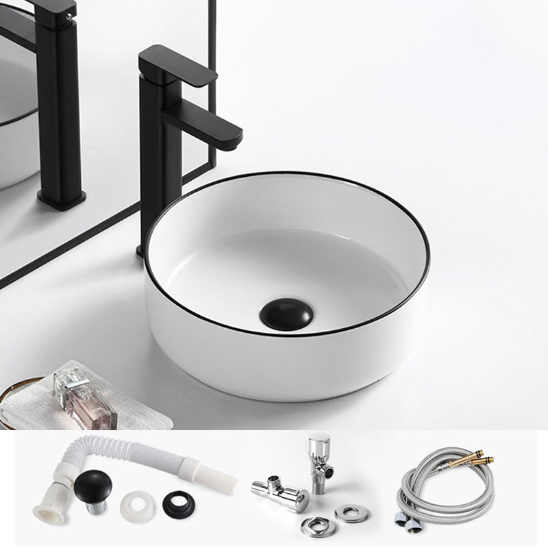 Modern Vessel Bathroom Sink Rectangular Porcelain Drain Assembly and Faucet Wash Stand 14"L x 14"W x 4.9"H Sink with Faucet Clearhalo 'Bathroom Remodel & Bathroom Fixtures' 'Bathroom Sinks & Faucet Components' 'Bathroom Sinks' 'bathroom_sink' 'Home Improvement' 'home_improvement' 'home_improvement_bathroom_sink' 6423572
