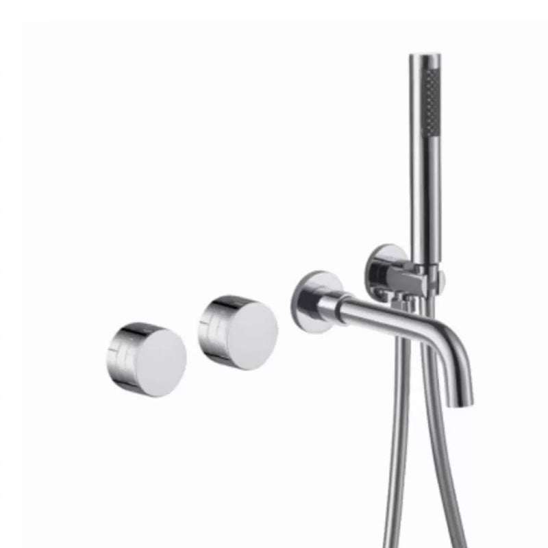 Modern Wall Mounted Metal Tub Filler Trim Low Arc Bathroom Faucet Chrome Clearhalo 'Bathroom Remodel & Bathroom Fixtures' 'Bathtub Faucets' 'bathtub_faucets' 'Home Improvement' 'home_improvement' 'home_improvement_bathtub_faucets' 6423826