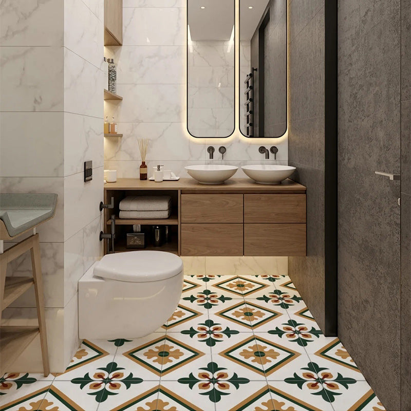 Square Ceramic Matte Straight Edge Singular Tile Moroccan Bathroom Floor Green-White 42 Pieces Clearhalo 'Floor Tiles & Wall Tiles' 'floor_tiles_wall_tiles' 'Flooring 'Home Improvement' 'home_improvement' 'home_improvement_floor_tiles_wall_tiles' Walls and Ceiling' 6423867