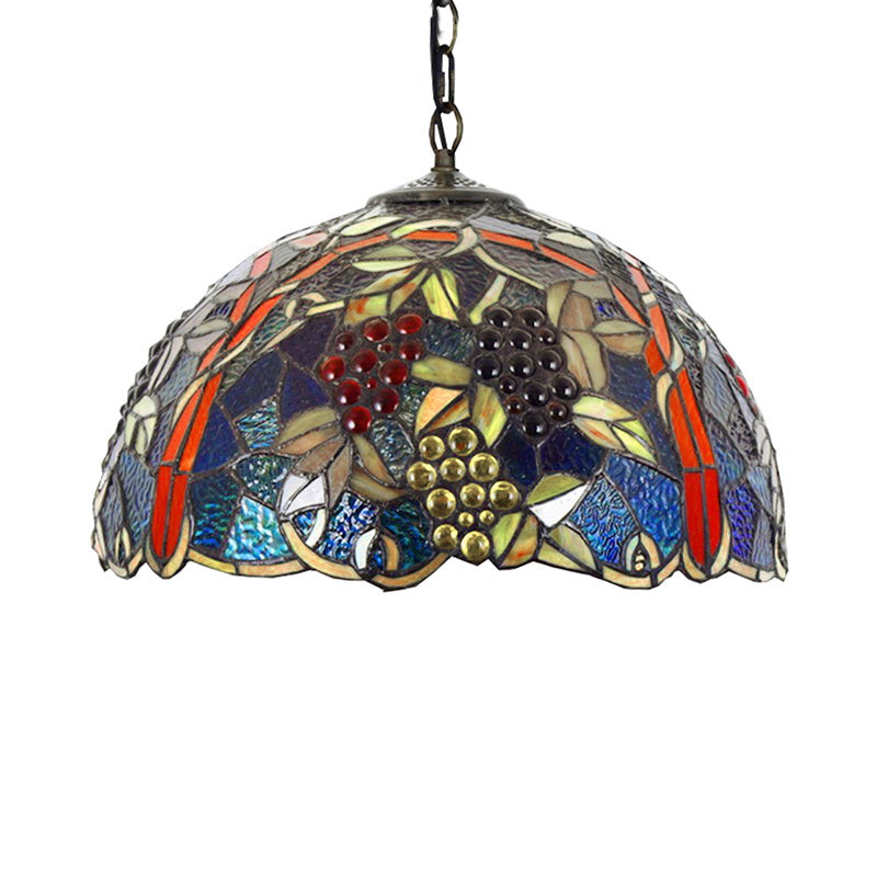 Tiffany Hemisphere Pendant Lamp 1 Head Black Hand Cut Glass Hanging Light Fixture with Grape/Leaf Pattern Clearhalo 'Ceiling Lights' 'Pendant Lights' 'Pendants' Lighting' 64239