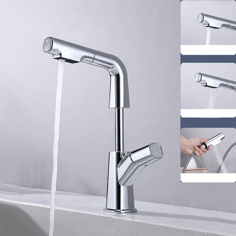 Modern Vessel Faucet Brass Lever Handles Swivel Spout Bathroom Sink Faucet Silver Clearhalo 'Bathroom Remodel & Bathroom Fixtures' 'Bathroom Sink Faucets' 'Bathroom Sinks & Faucet Components' 'bathroom_sink_faucets' 'Home Improvement' 'home_improvement' 'home_improvement_bathroom_sink_faucets' 6423975