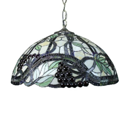 Tiffany Hemisphere Pendant Lamp 1 Head Black Hand Cut Glass Hanging Light Fixture with Grape/Leaf Pattern Clearhalo 'Ceiling Lights' 'Pendant Lights' 'Pendants' Lighting' 64242