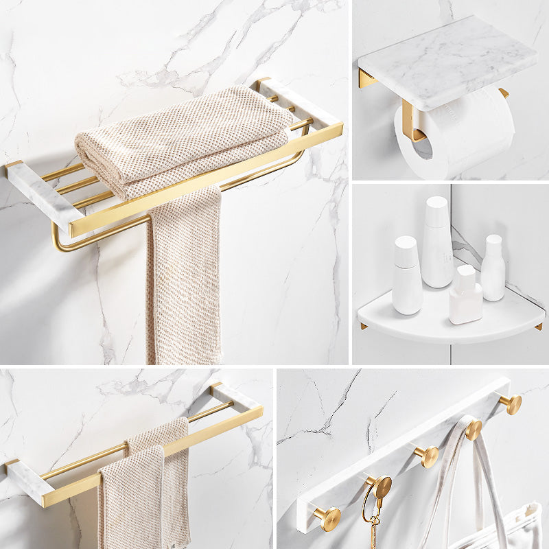 Metal and Marble Bathroom Accessory as Individual or as a Set in Gold Clearhalo 'Bathroom Hardware Sets' 'Bathroom Hardware' 'Bathroom Remodel & Bathroom Fixtures' 'bathroom_hardware_sets' 'Home Improvement' 'home_improvement' 'home_improvement_bathroom_hardware_sets' 6426336