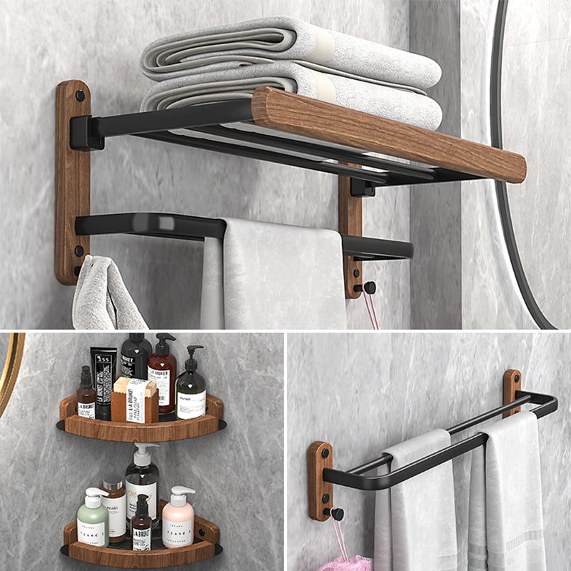 Metal and Wood Bathroom Accessory as Individual or as a Set without Punching 4-Piece Set (Towel Bar) Clearhalo 'Bathroom Hardware Sets' 'Bathroom Hardware' 'Bathroom Remodel & Bathroom Fixtures' 'bathroom_hardware_sets' 'Home Improvement' 'home_improvement' 'home_improvement_bathroom_hardware_sets' 6426402