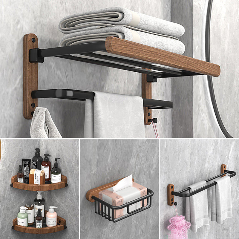 Metal and Wood Bathroom Accessory as Individual or as a Set without Punching 5-Piece Set (Towel Bar) Clearhalo 'Bathroom Hardware Sets' 'Bathroom Hardware' 'Bathroom Remodel & Bathroom Fixtures' 'bathroom_hardware_sets' 'Home Improvement' 'home_improvement' 'home_improvement_bathroom_hardware_sets' 6426406