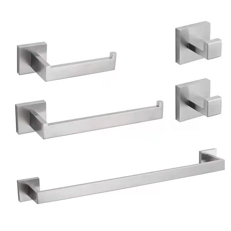 Stainless Steel Bathroom Accessory As Individual Or As a Set Modern Bathroom Set Chrome 5-Piece Set (Towel Bar) Clearhalo 'Bathroom Hardware Sets' 'Bathroom Hardware' 'Bathroom Remodel & Bathroom Fixtures' 'bathroom_hardware_sets' 'Home Improvement' 'home_improvement' 'home_improvement_bathroom_hardware_sets' 6426480